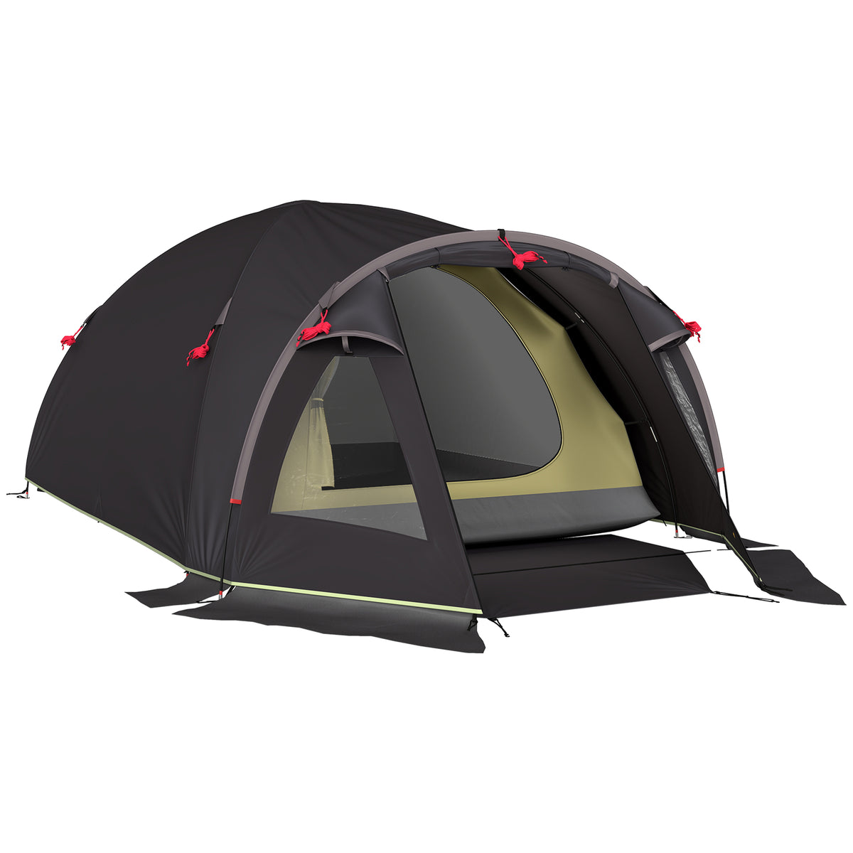 Kampeertent voor 2 personen licht, stabiel UV 50+ tunneltent met luifel zijdeur & raam zwart
