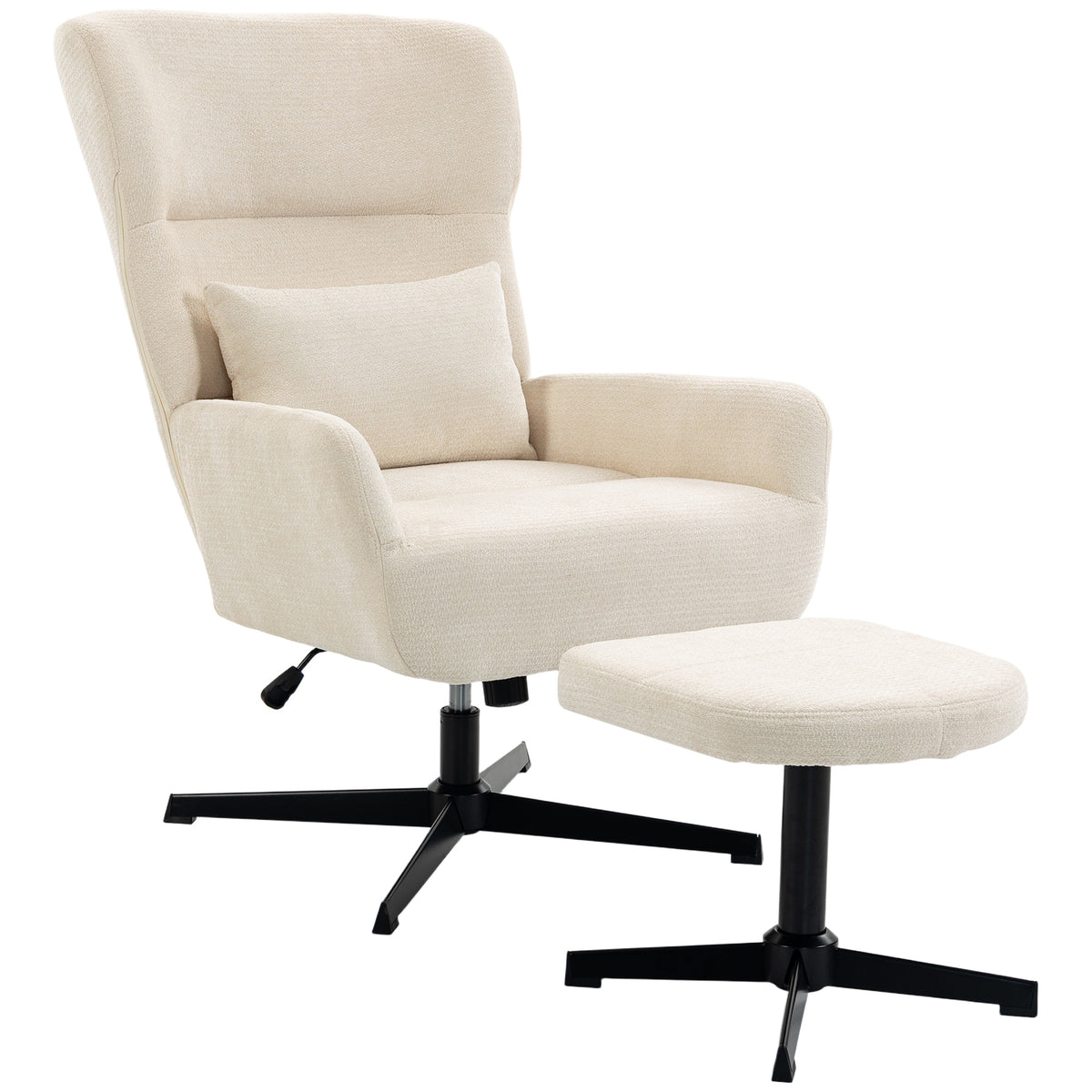 360° draaibare loungefauteuil met voetenbank, in hoogte verstelbaar, bekleding van chenille, met lendenkussen