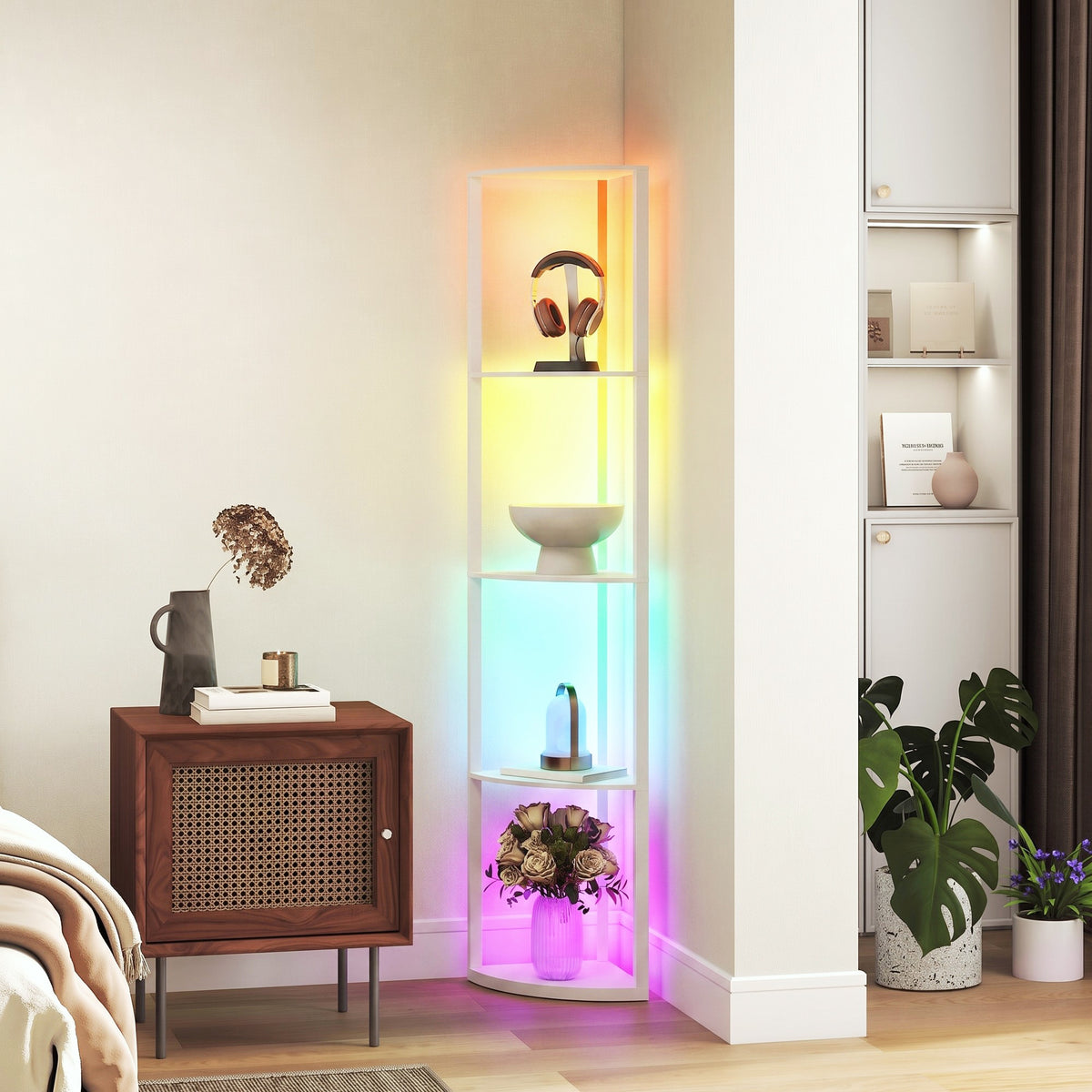 LED-vloerlamp, 5-traps dimbare staande lamp met plank, RGB-kleurverandering, afstandsbediening (2)