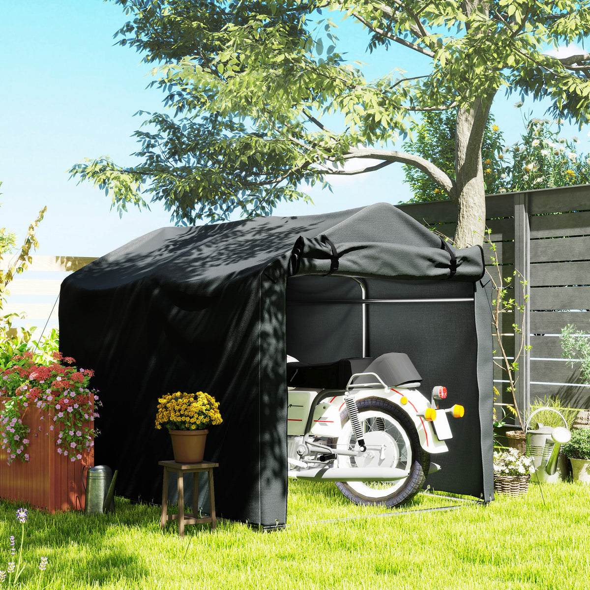 Garagetent, waterdichte tentgarage met deur, UV-bestendig 220 x 157 x 165 cm donkergrijs (2)