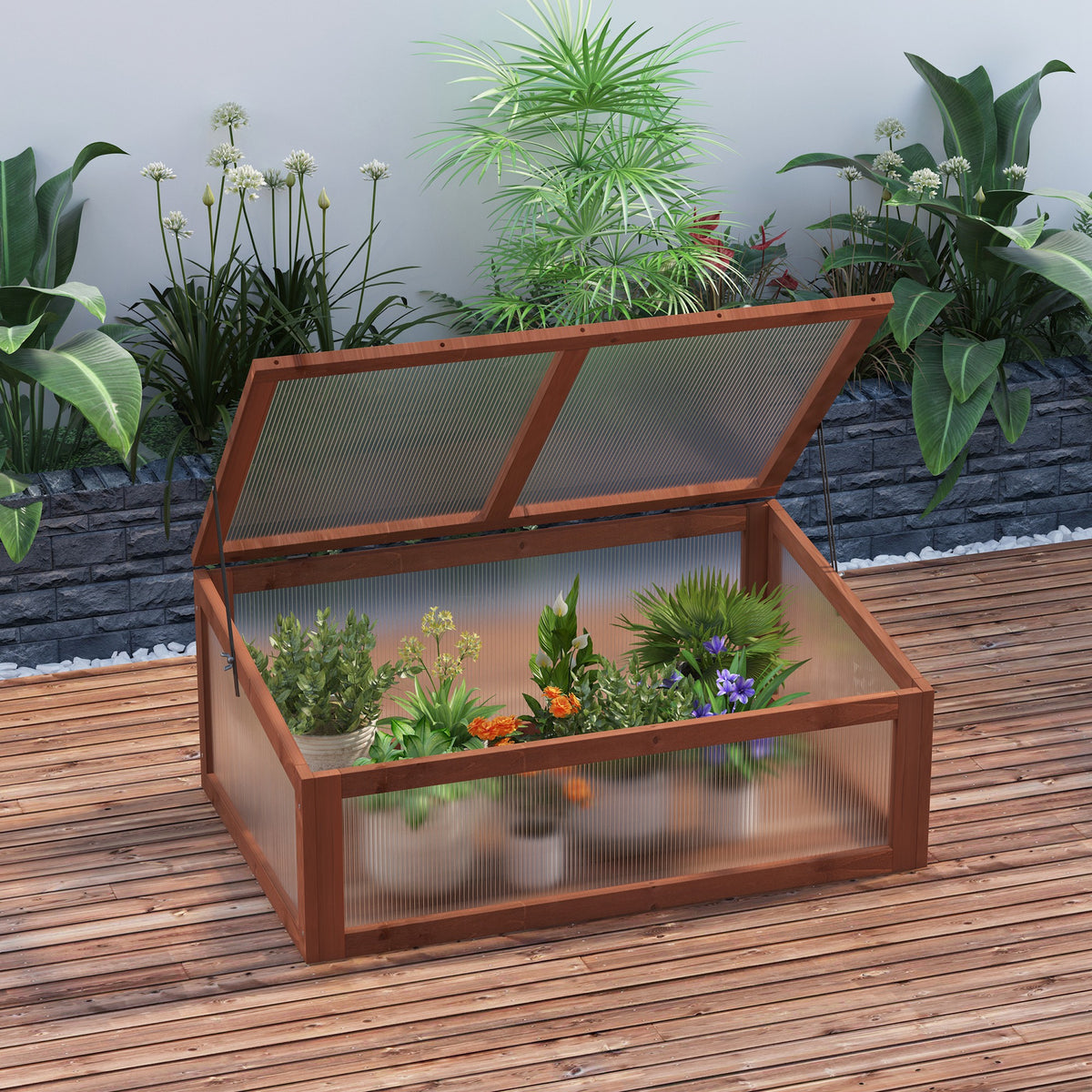 Mini-kas, kleine kas voor de tuin, met polycarbonaatplaten, goede lichtdoorlatendheid, 100L x 65B x 40H cm (2)