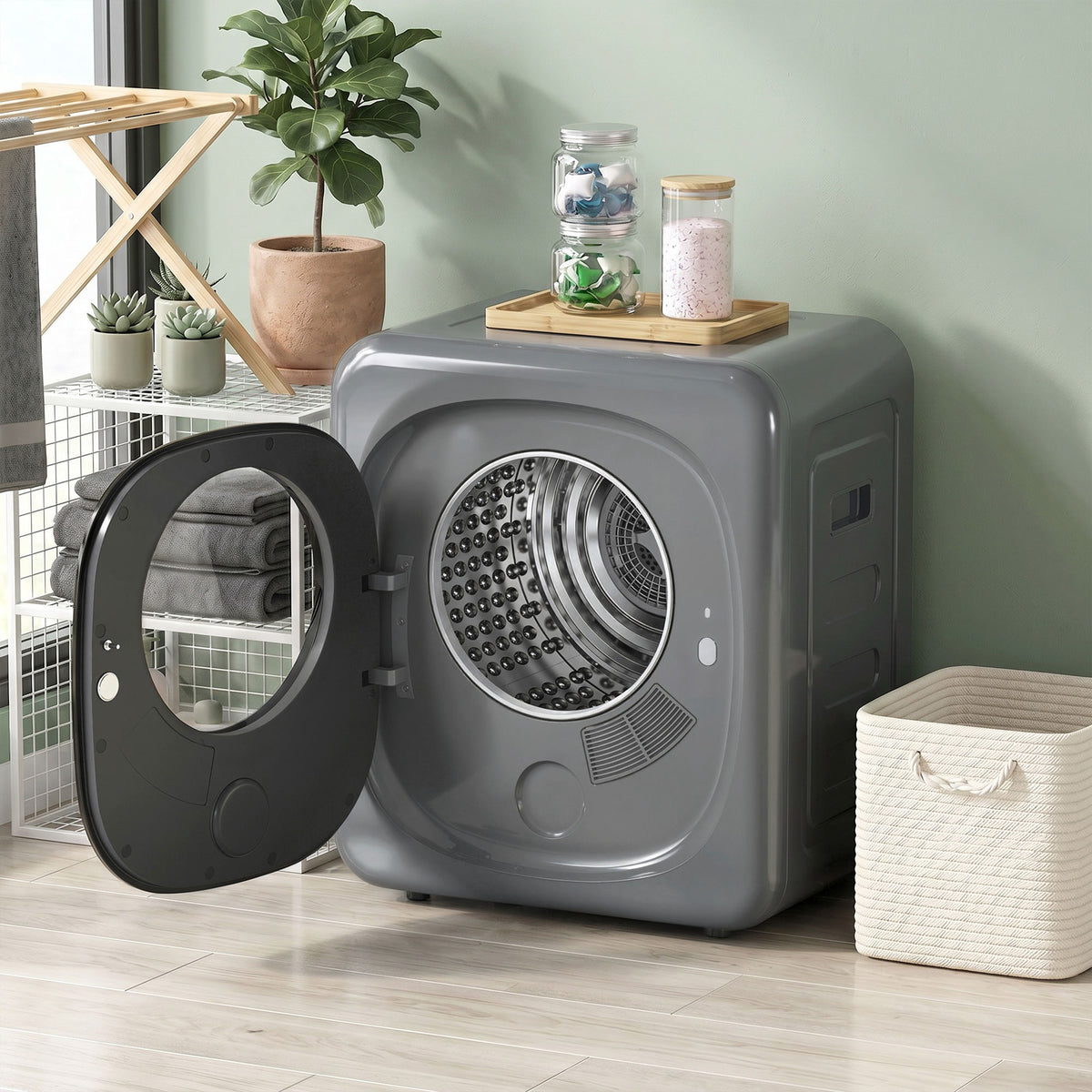 4 kg wasdroger, compact design, 5 standen, timer, grijs+zwart (2)