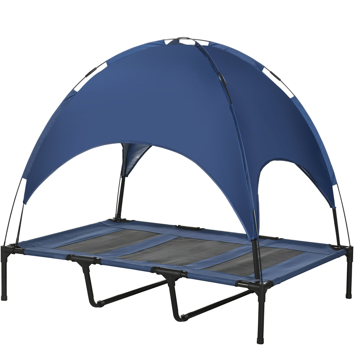 Hondenslaapplek voor buiten, weerbestendig hondenbed, met overkapping, inklapbaar, 122 x 92 x 108 cm, blauw +