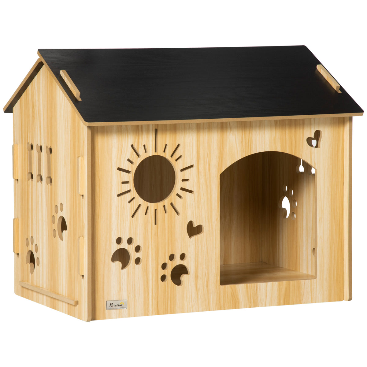 Hondenhok, met ventilatieopeningen, weerbestendig, houtmateriaal, zwart + houtkleur, 69 x 50 x 58,5 cm