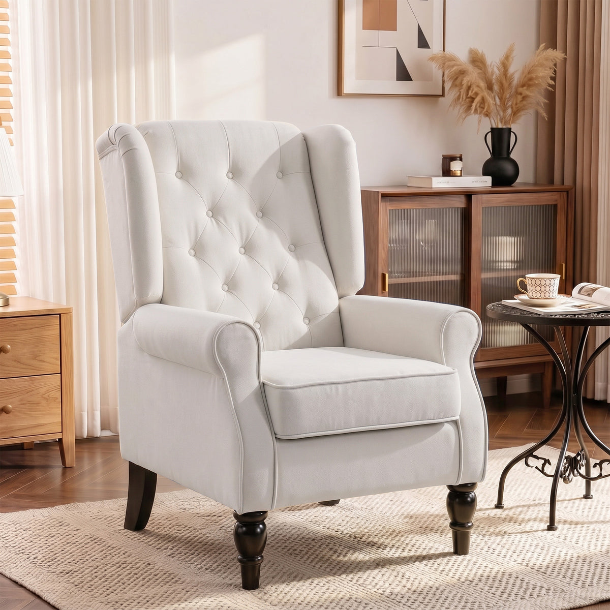 Oorfauteuil relaxfauteuil fauteuil, vintage design, knoopstoffering, gedraaide poten, 74 cm x 86 cm x 102 cm (2)
