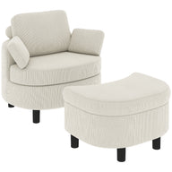 Fauteuil met opberghocker, corduroy bekleding, ronde leesstoel met verstelbare hoofdsteun, brede zitting