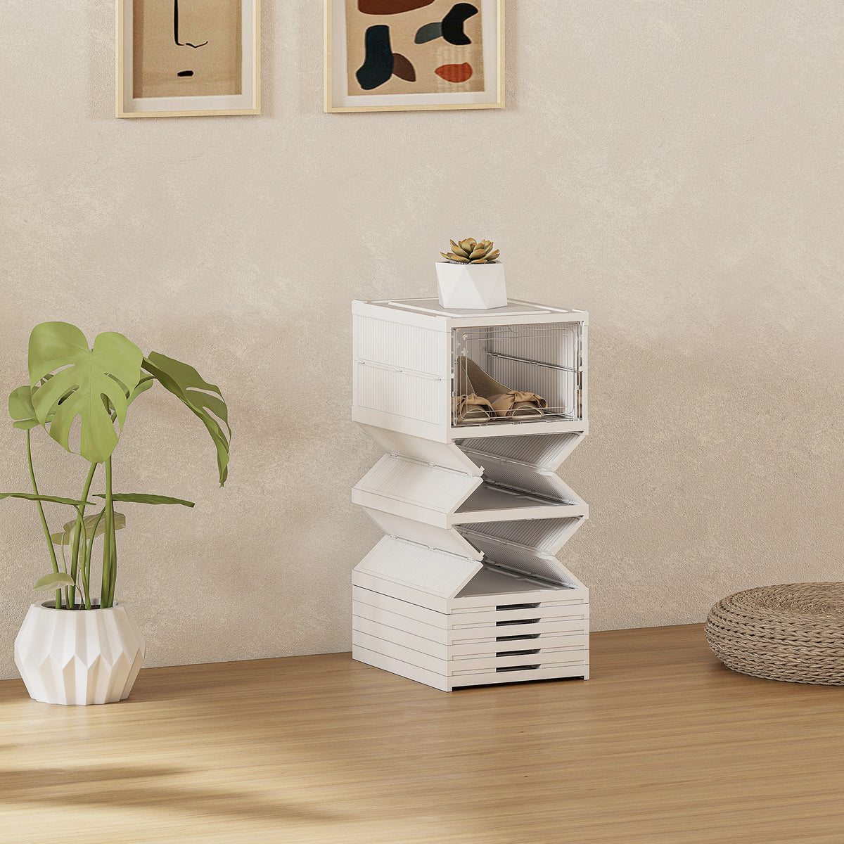 8-laagse schoenenrek, schoenenkast, opvouwbaar, geventileerde achterkant, kunststof, wit (8)