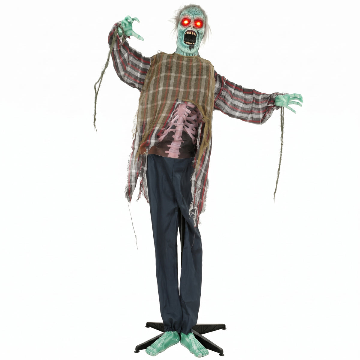 Geanimeerde levensgrote Halloween-zombie, 170 cm, met geluids- en aanraakactivatie, griezelige decoratie