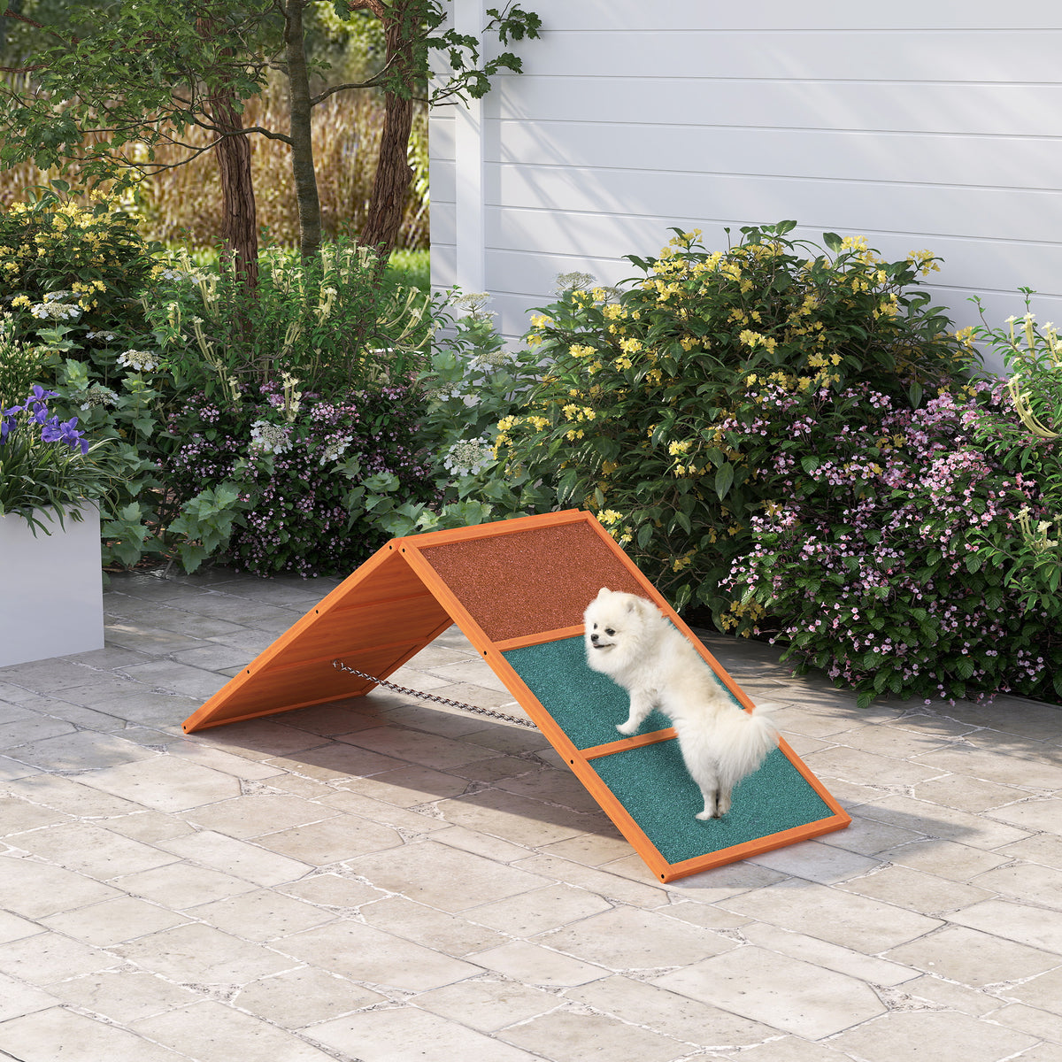 Agility hondenloopplank, inklapbaar, verstelbare hoogte, antislip, dennenhout, tot 40 kg, 173 x 59 x 66 cm (2)