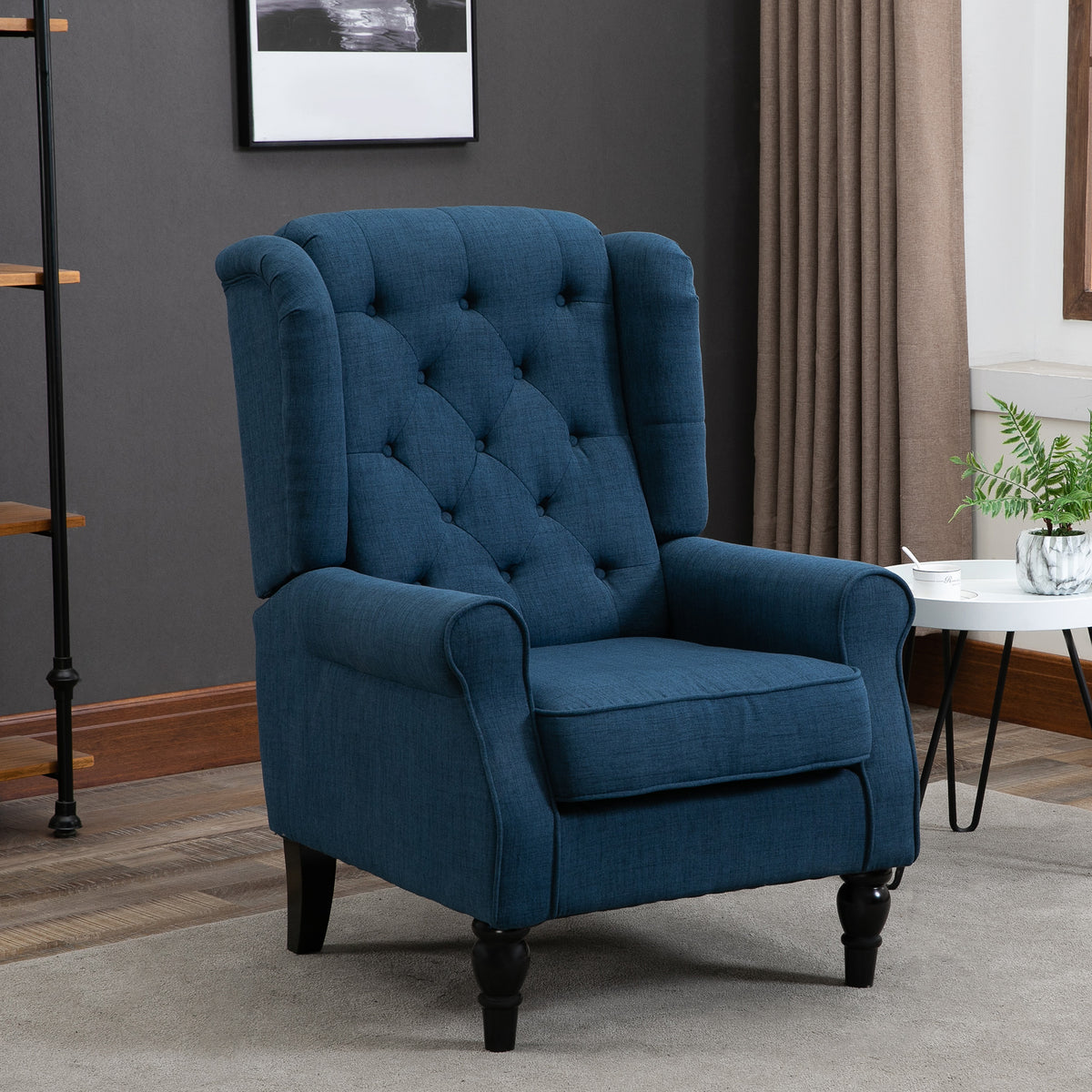 Elegante oorfauteuil, dik gestoffeerd, afneembare hoes, 74 x 86 x 102 cm, blauw (2)