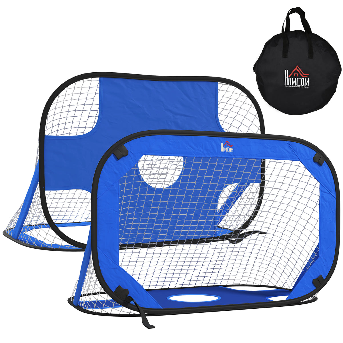 Voetbaldoelen, pop-up doel, draagbaar voetbalnet, set van 2 minidoelen, mobiel met draagtas, opvouwbaar, blauw