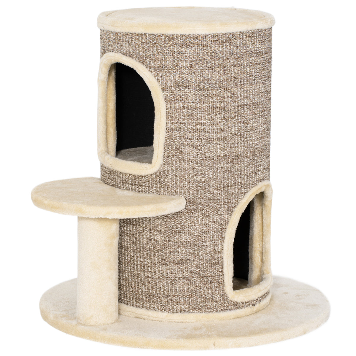 Kattenton, krabpaal met 2 niveaus, springplatform, uitkijkpunt, krabmat, om te rusten en te spelen, beige