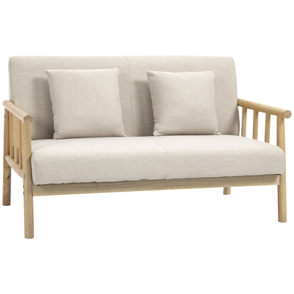 2-zitsbank, stoffen bekleding in linnenlook, compact, tot 200 kg, houten frame, 123L x 69B x 74H cm, beige