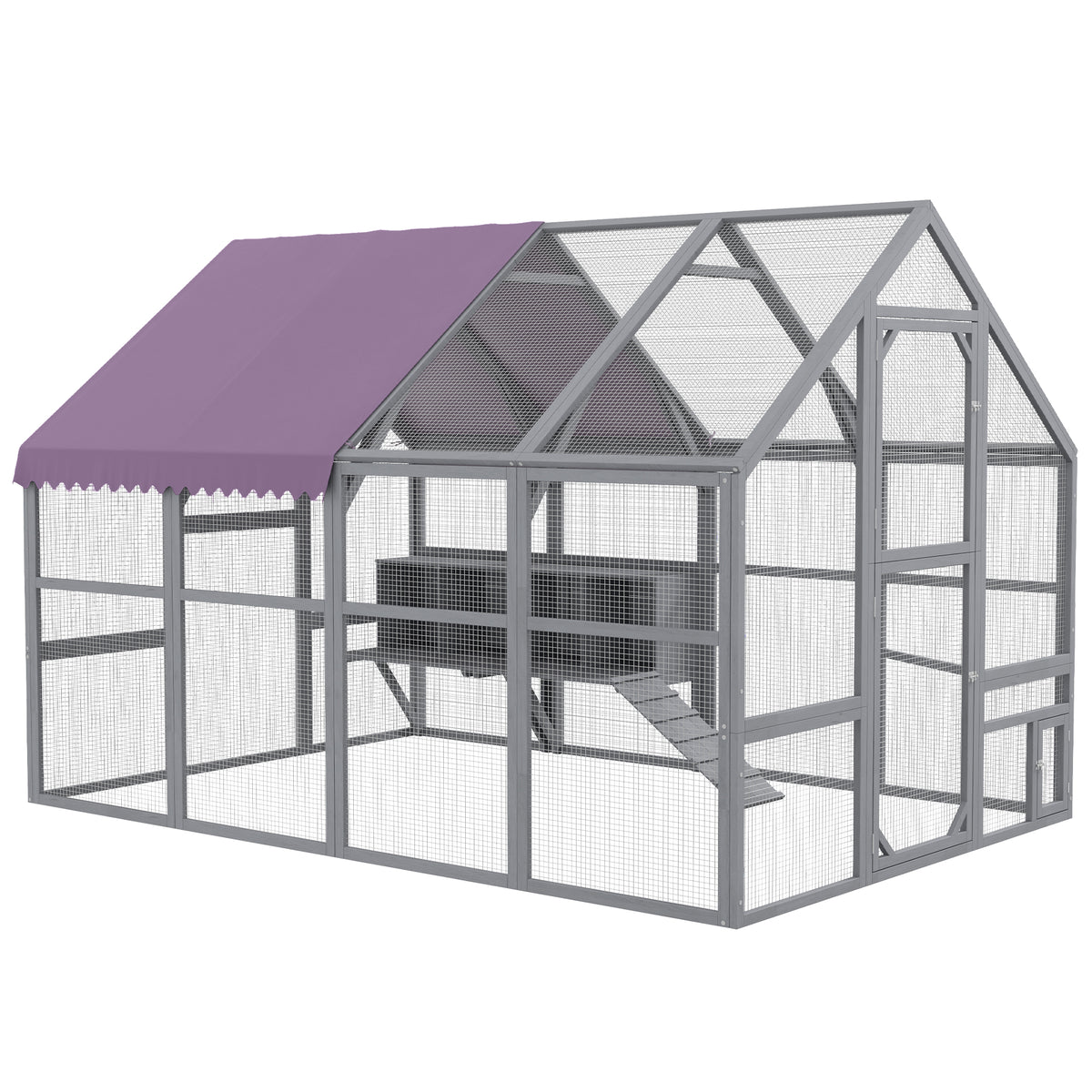 Kippenren kippenhok kippenhuis, inloopbaar, weerbestendig, 280 x 185,5 x 188 cm, grijs
