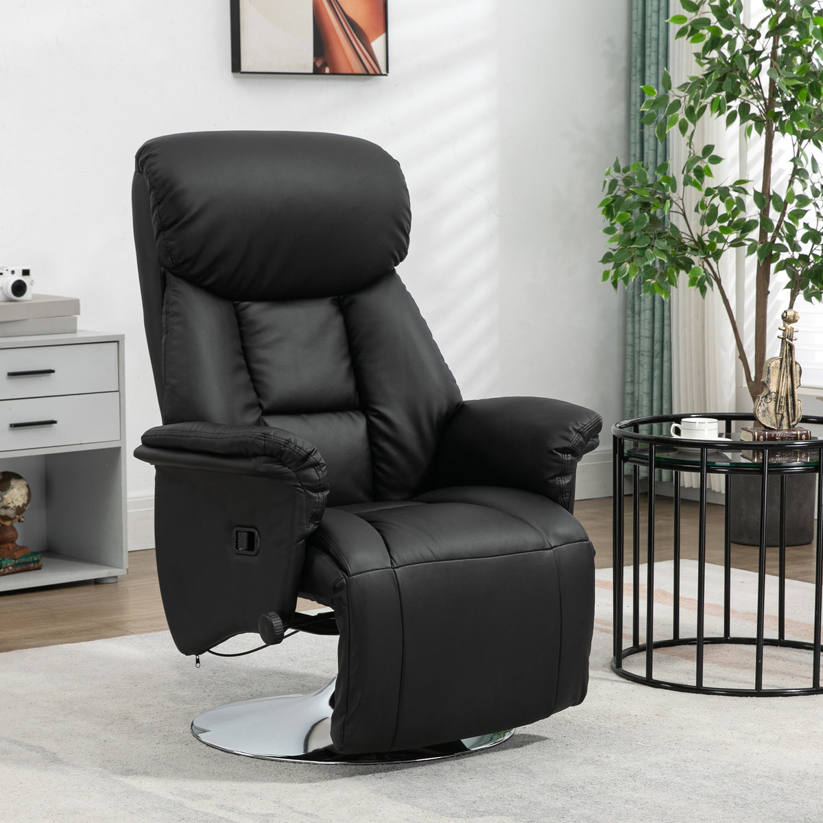 Relaxfauteuil, ligfunctie, lederlook, voetensteun, tot 150 kg, 78 x 80 x 109 cm, zwart (2)