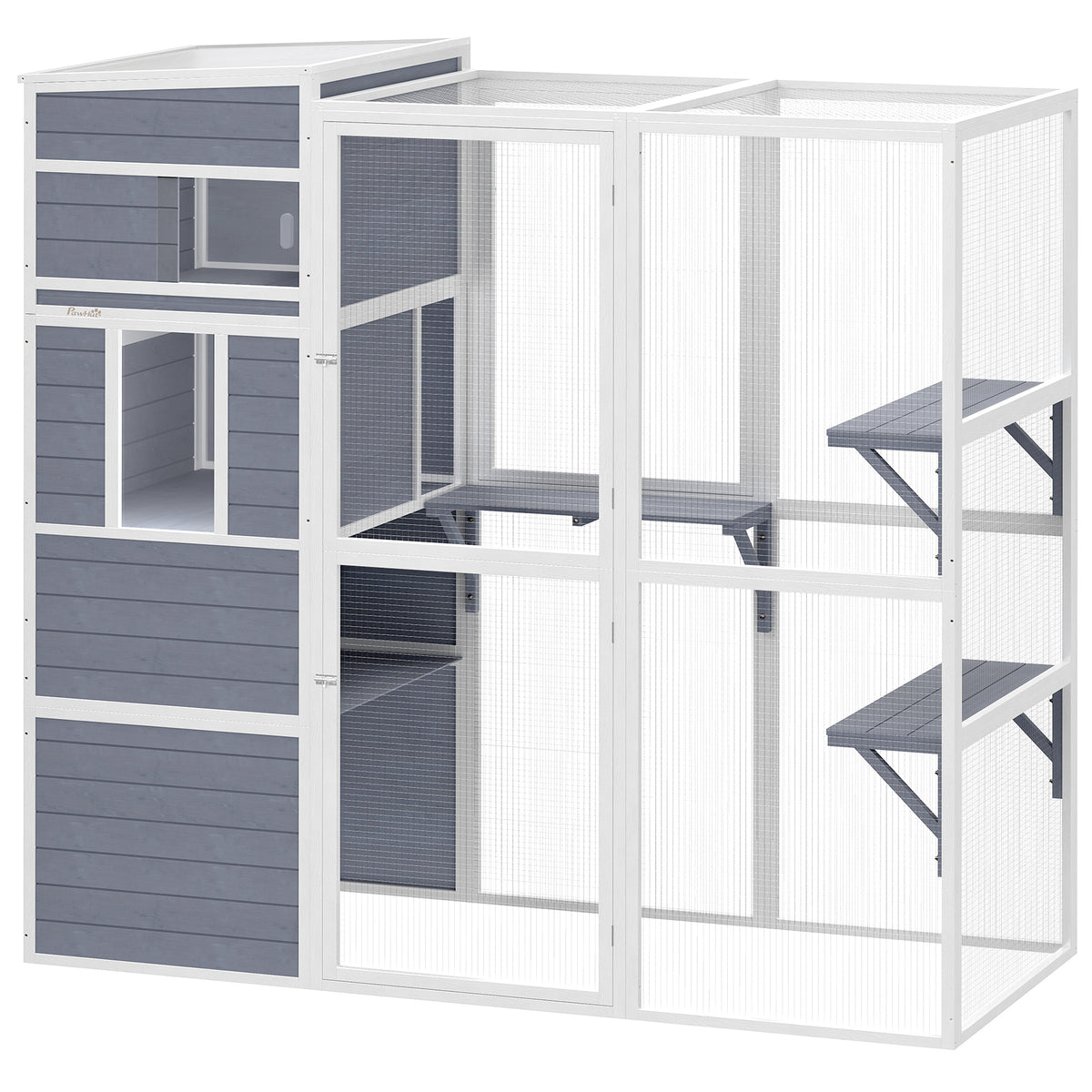 Kattenren buiten kattenhuis van hout met 3 platforms weerbestendig dak rustruimte voor 3-4 katten tot 10 kg