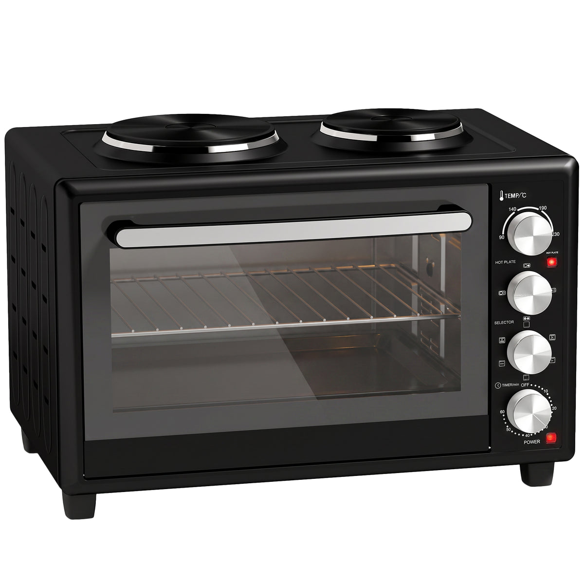 36L minioven met 2 kookplaten, elektrische tafeloven met heteluchtfunctie, 90–230 °C