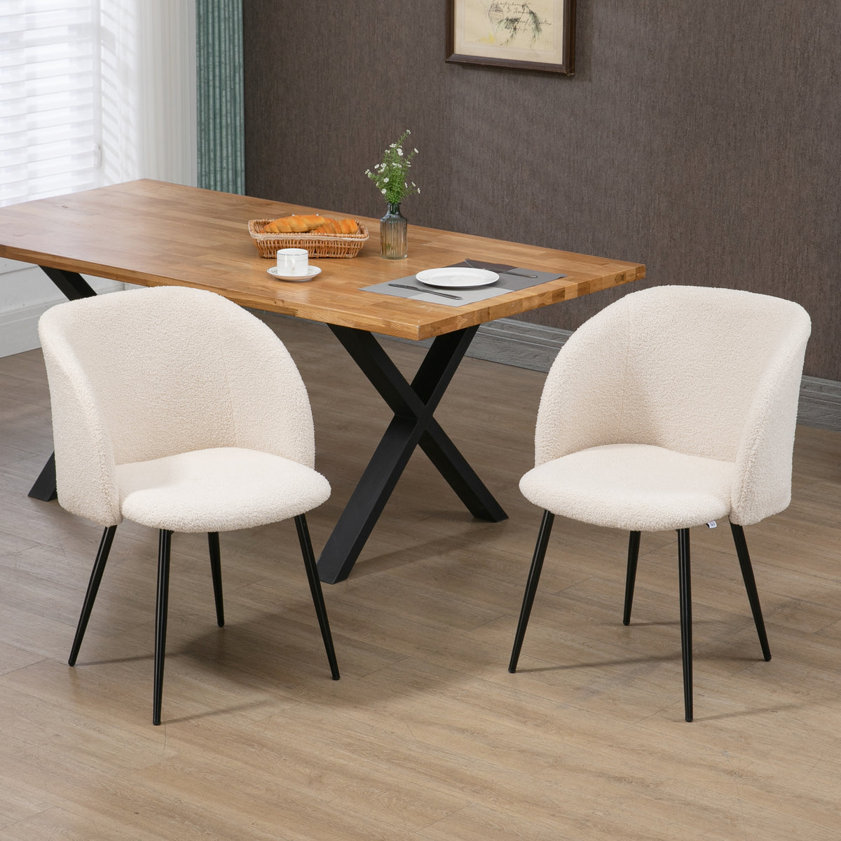 Set van 2 eetkamerstoelen, gestoffeerde stoelen met stoffen bekleding, keukenstoelen met stalen poten, gebogen (2)