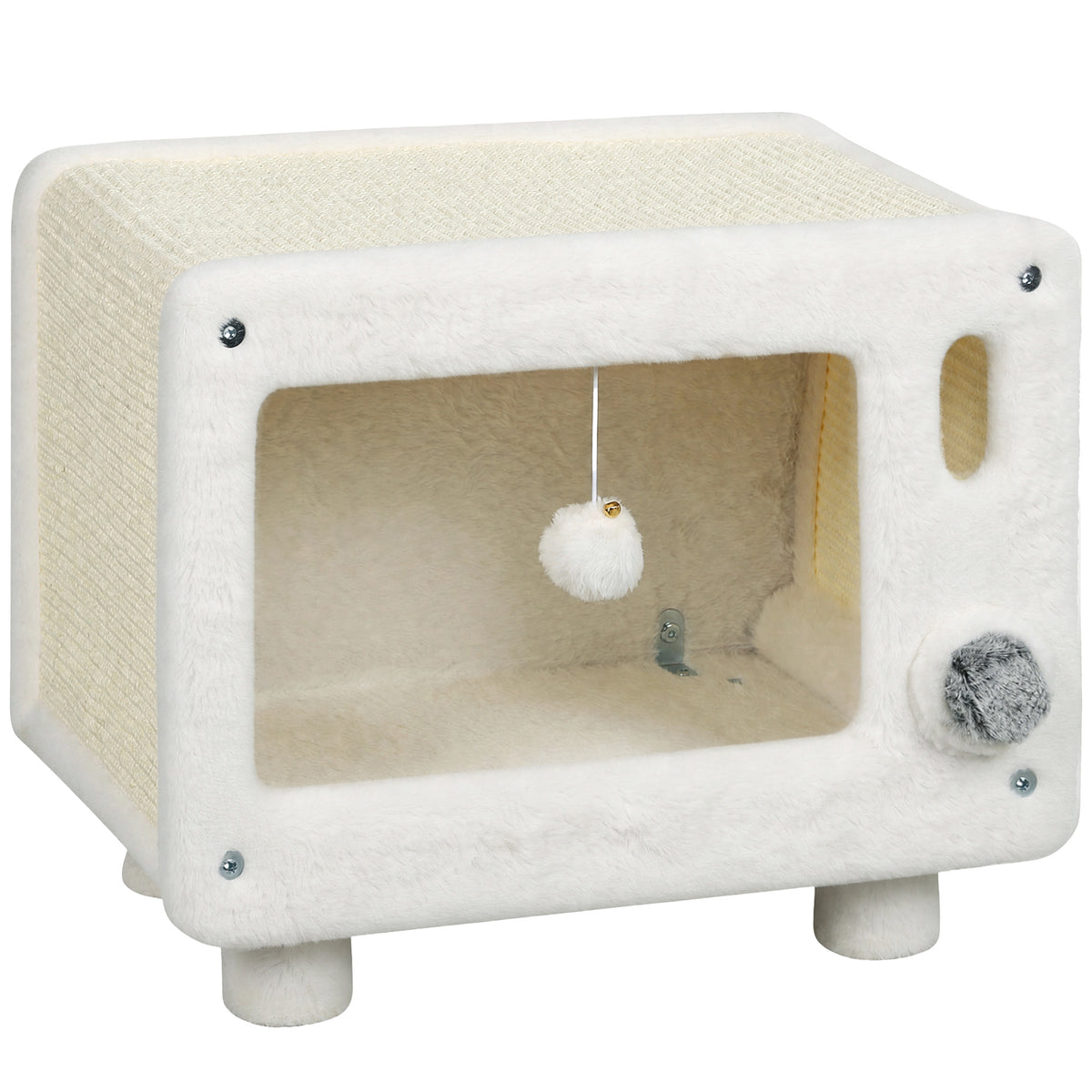 Kattenhuis in tv-ontwerp, kattenhol met hangmat en speelbal, sisal-krabmat, voor katten tot 7 kg 50 x 33 x 42 cm