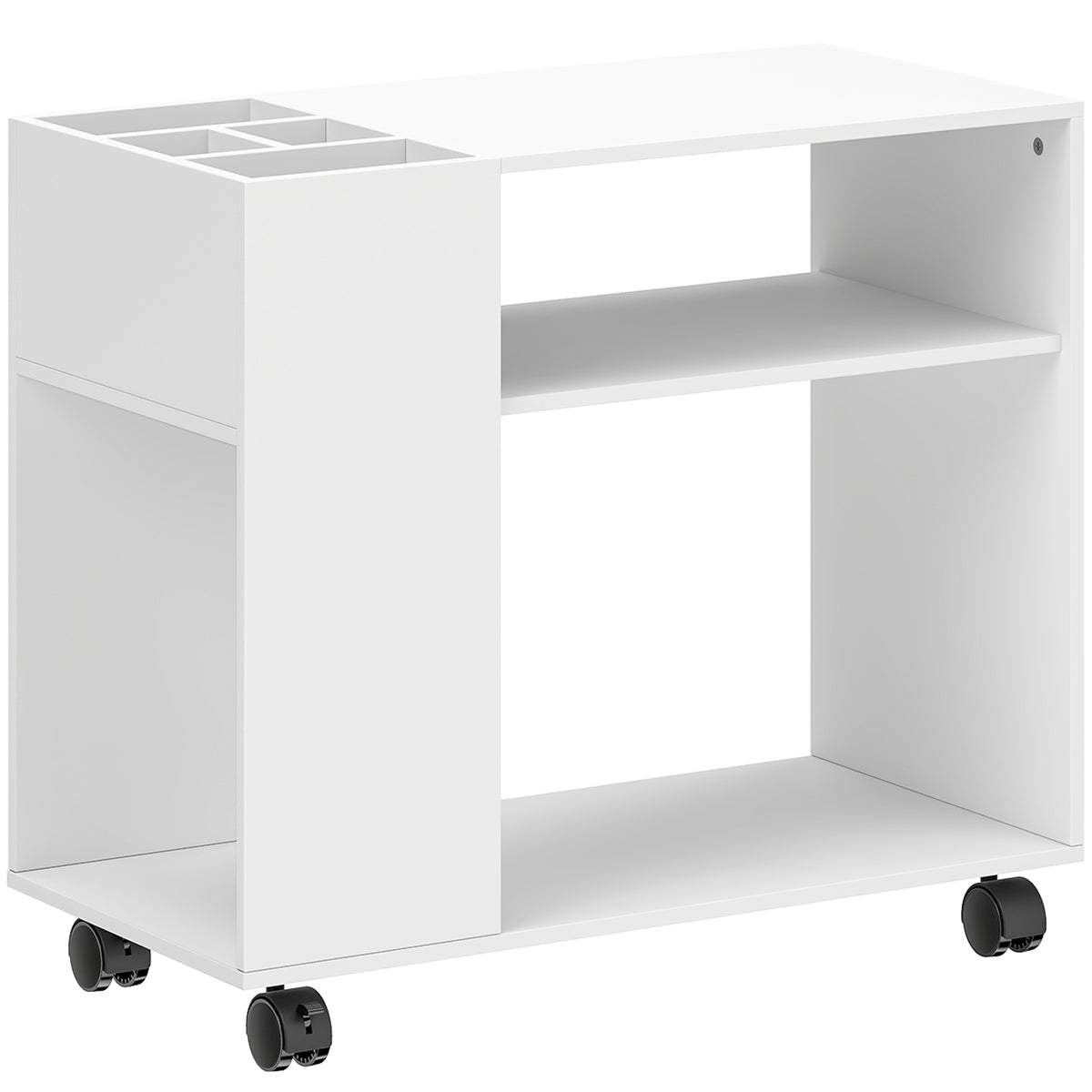Printerstandaard printertafel met verdeeld vak, legplanken voor kantoor 70 x 34 x 60 cm wit