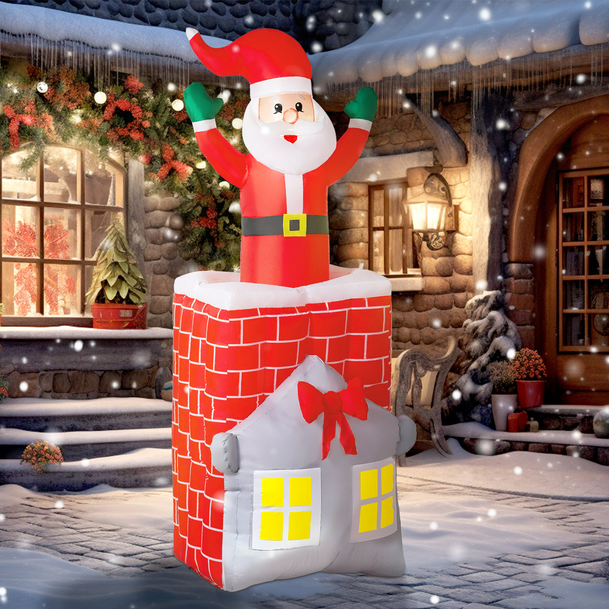 Opblaasbare kerstdecoratie, kerstman in schoorsteen, leds, ventilator (2)