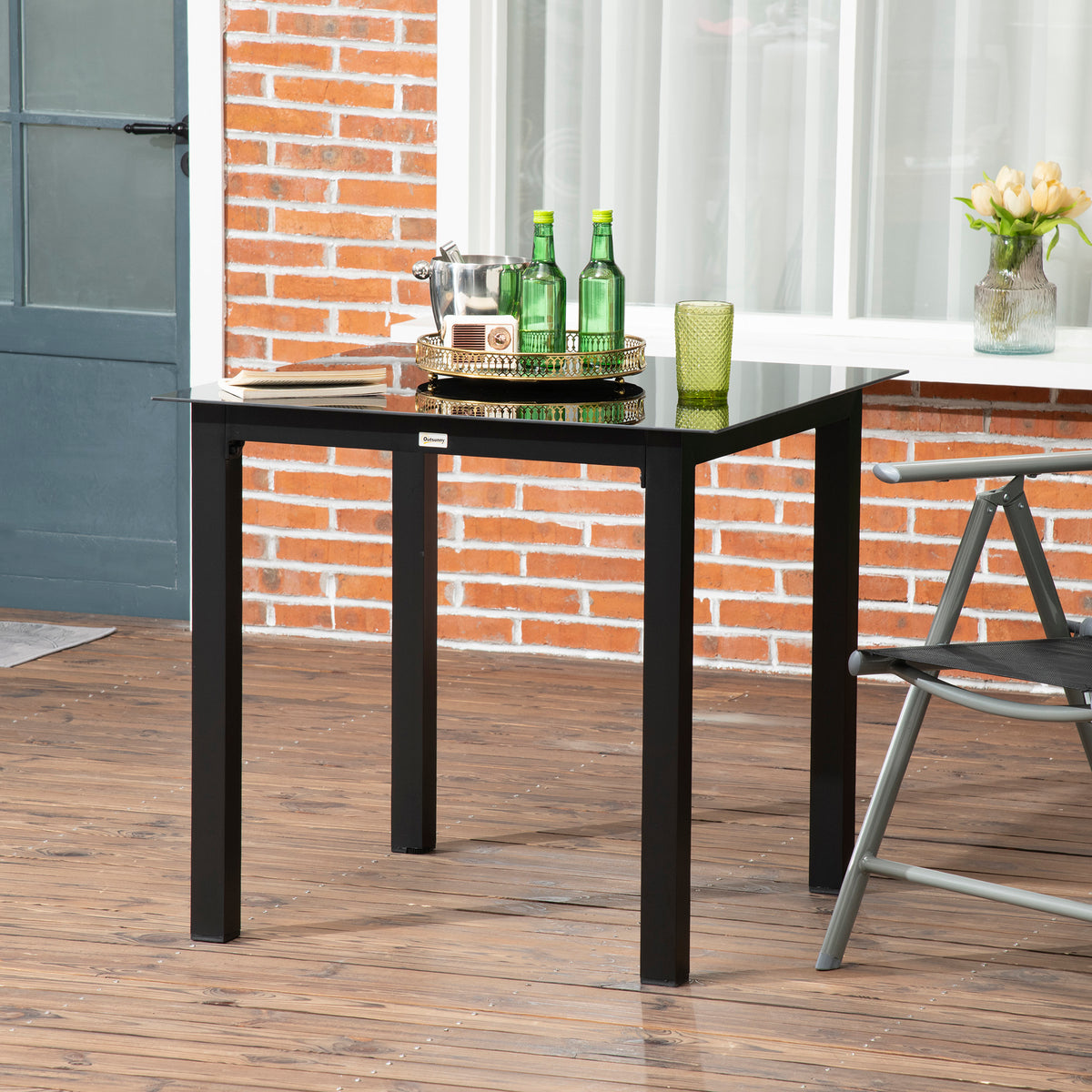 Tuintafel, outdoortafel, outdoor loungetafel, weerbestendig, 80 x 80 x 74 cm, zwart (2)