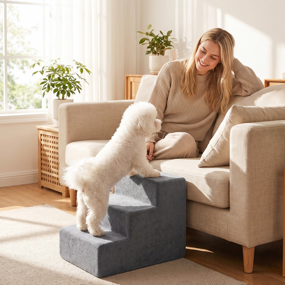 Hondentrap 3 treden afneembare hoes voor kleine honden 35 cm donkergrijs (2)