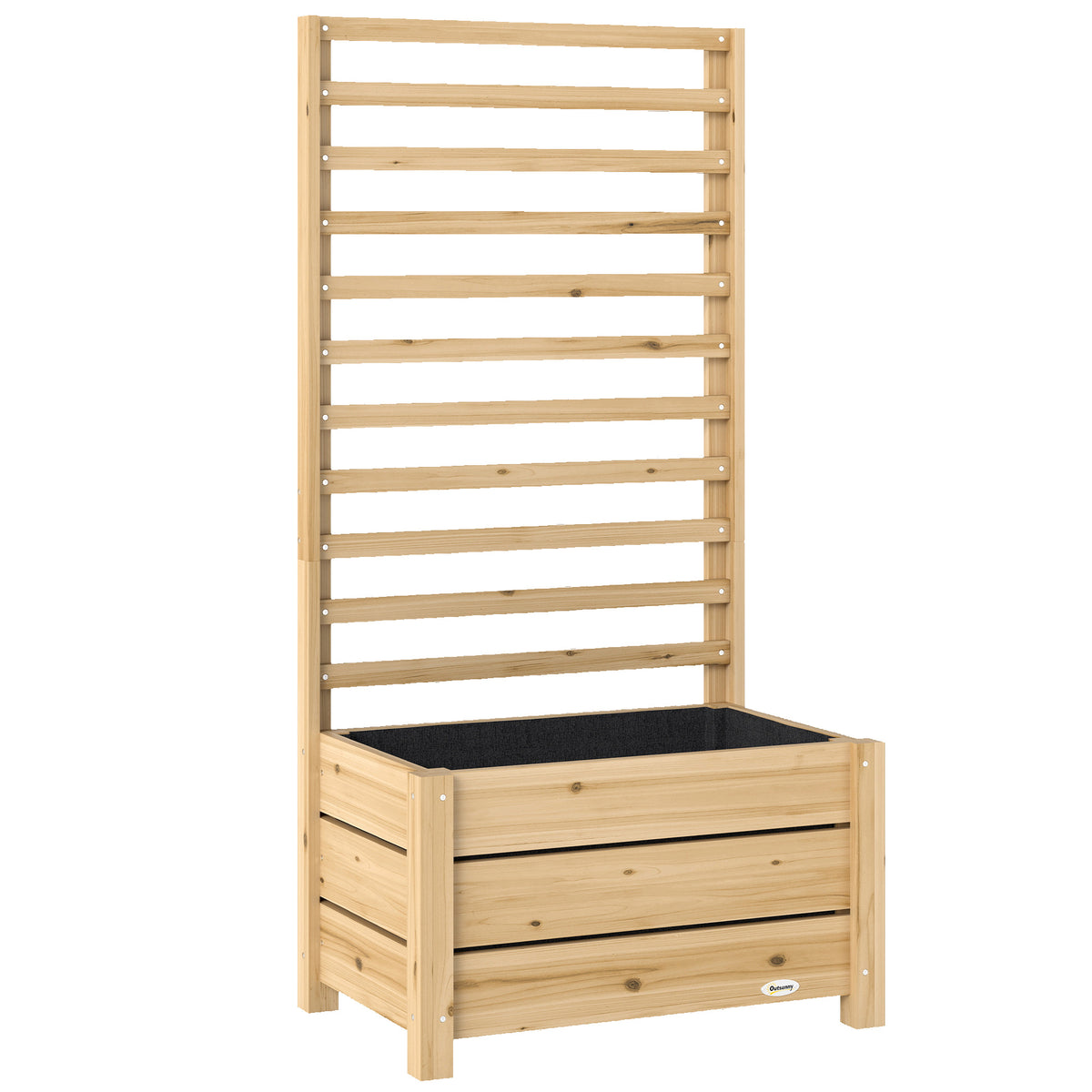 Verhoogd bloembed met klimrek hout, verhoogde plantenbak met latwerk afvoergat vliesstof 60 x 39 x 120 cm