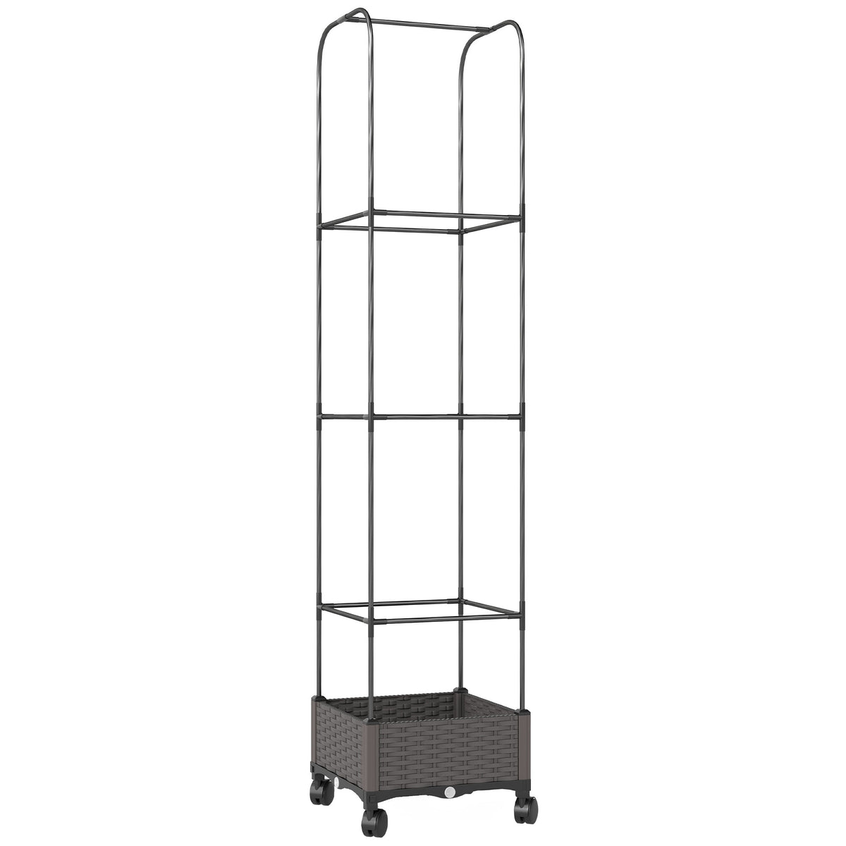 Verhoogde plantenbak met trellis, verrijdbare bloembak met wieltjes en afvoeropening, plantenbak 40 x 40 x 185