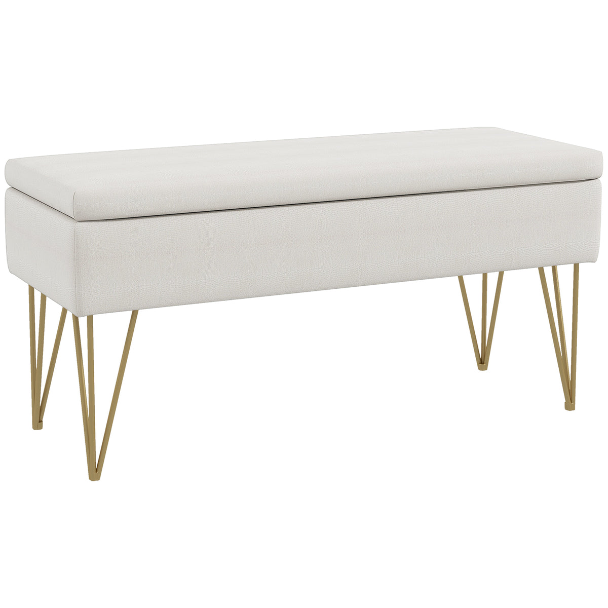 Bedbank met opbergruimte, dikke bekleding, ademende stof, stalen poten, 100x40x49 cm, crème