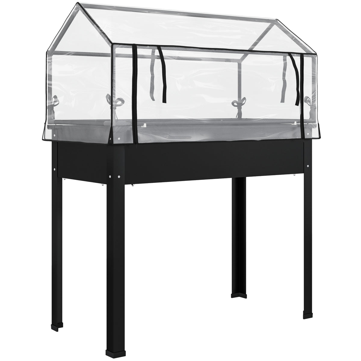 Verhoogde plantenbak met broeikasdak, verhoogde plantenbak met afwateringsgaten, 100 x 48 x 124 cm, zwart