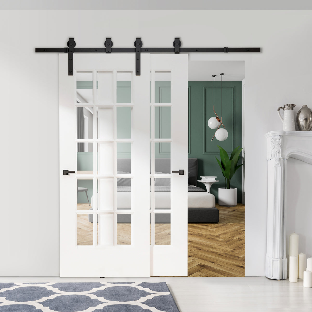 200 cm schuifdeur compleetset schuifdeurbeslag, schuifdeurrail, schuifdeursysteem voor houten schuifdeur (2)