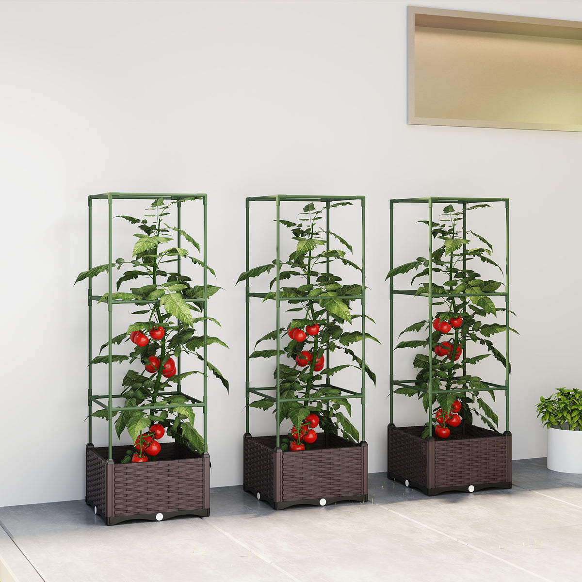 Verhoogd plantenbed met klimrek, 3-delige set plantenbakken, bloembakken met afwateringsgaten (2)