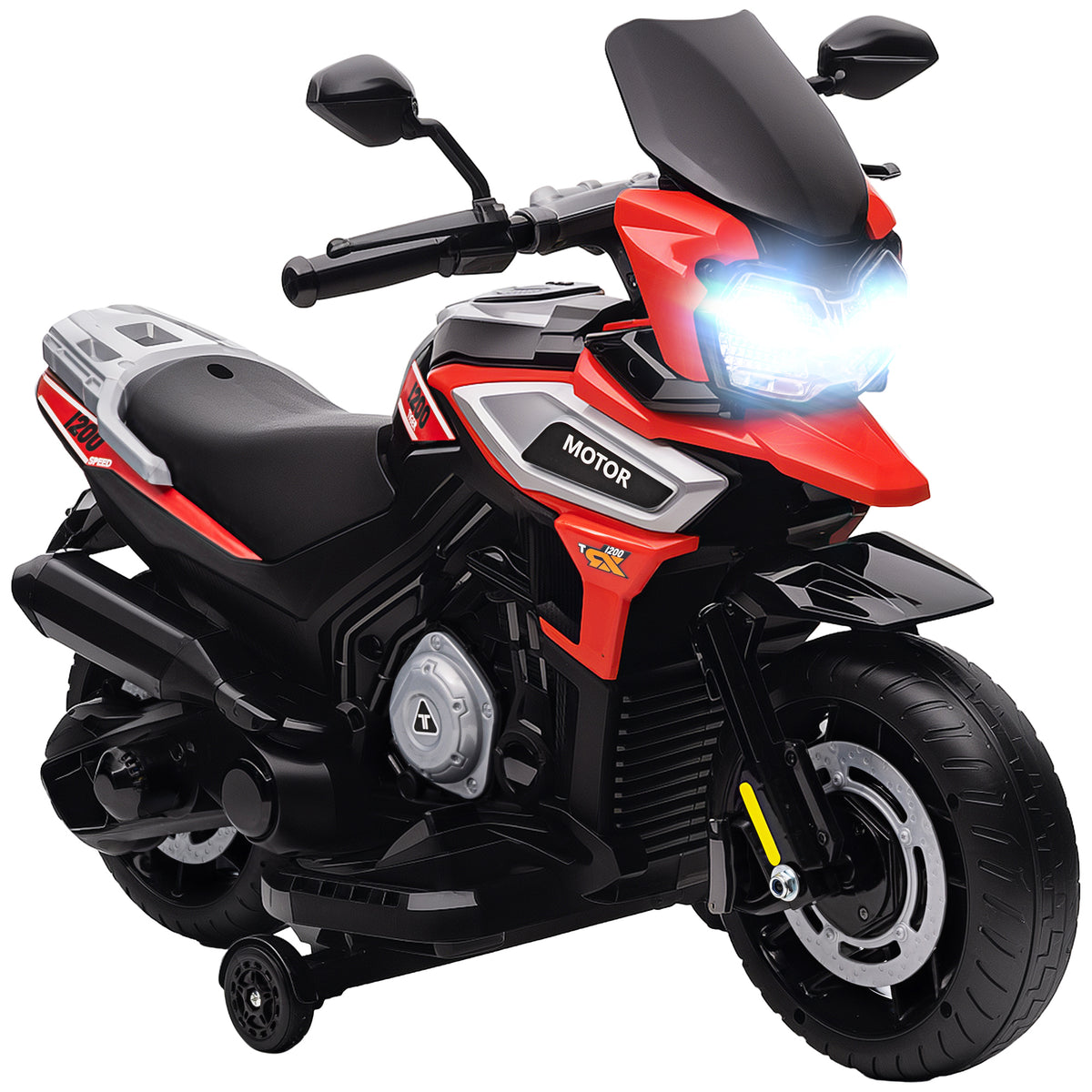 Elektrische motorfiets voor kinderen van 18-36 maanden, zitvoertuig, zijwieltjes, lichten, muziek, kunststof