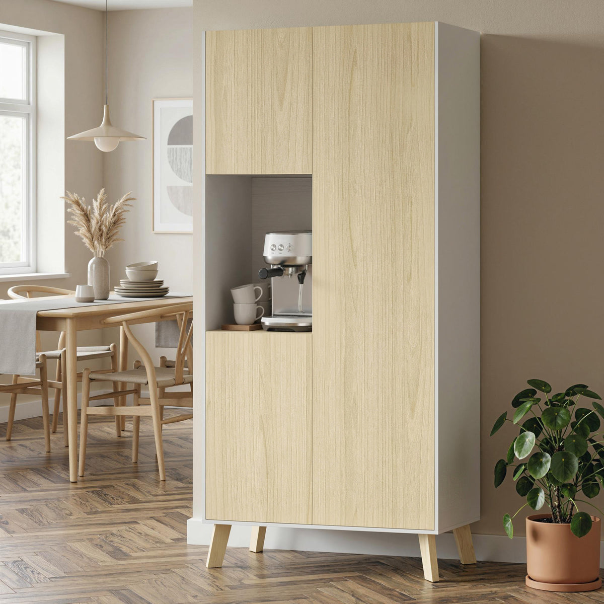 170 cm keukenkast, moderne kast met open vak, verstelbare legplanken, natuurlijke houtlook (10)