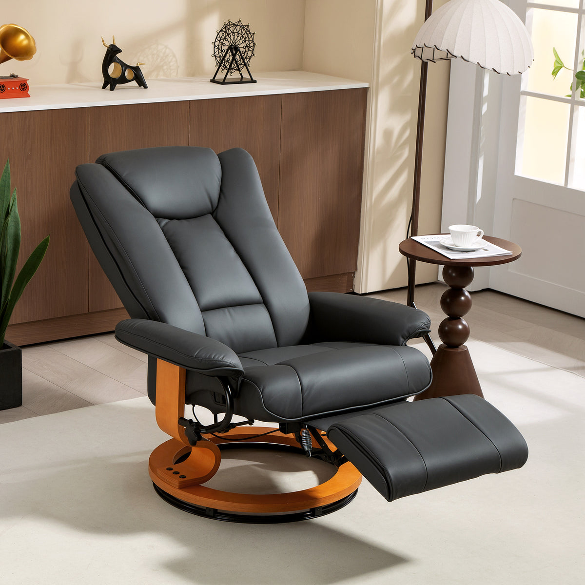 Relaxfauteuil met ligfunctie, draaibaar, tot 150 kg, kunstlederen bekleding, stalen frame, donkergrijs (2)