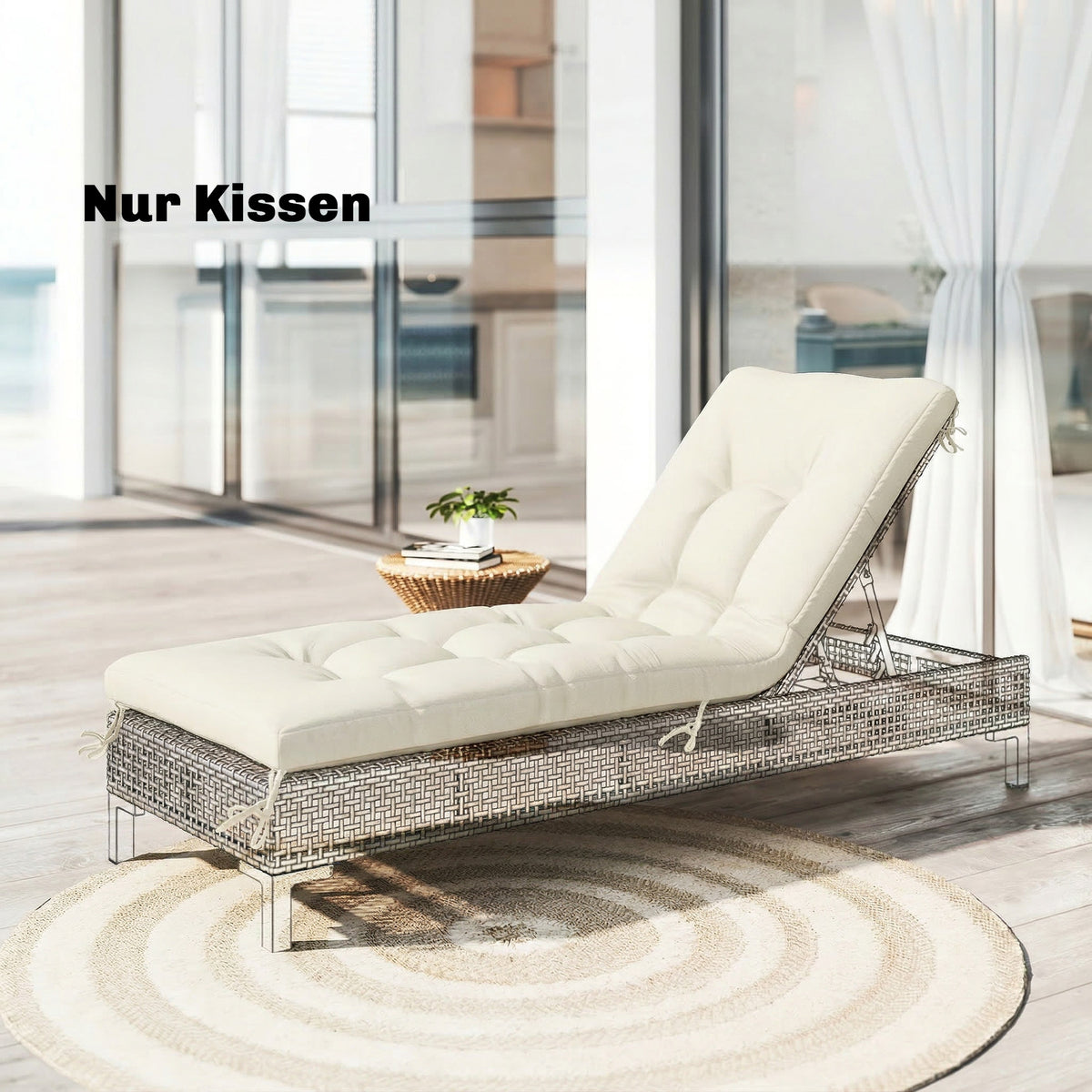 Palletkussen afneembaar zitkussen met bevestigingsbanden palletkussen voor de meeste ligbedden 198x65x13cm beige (2)