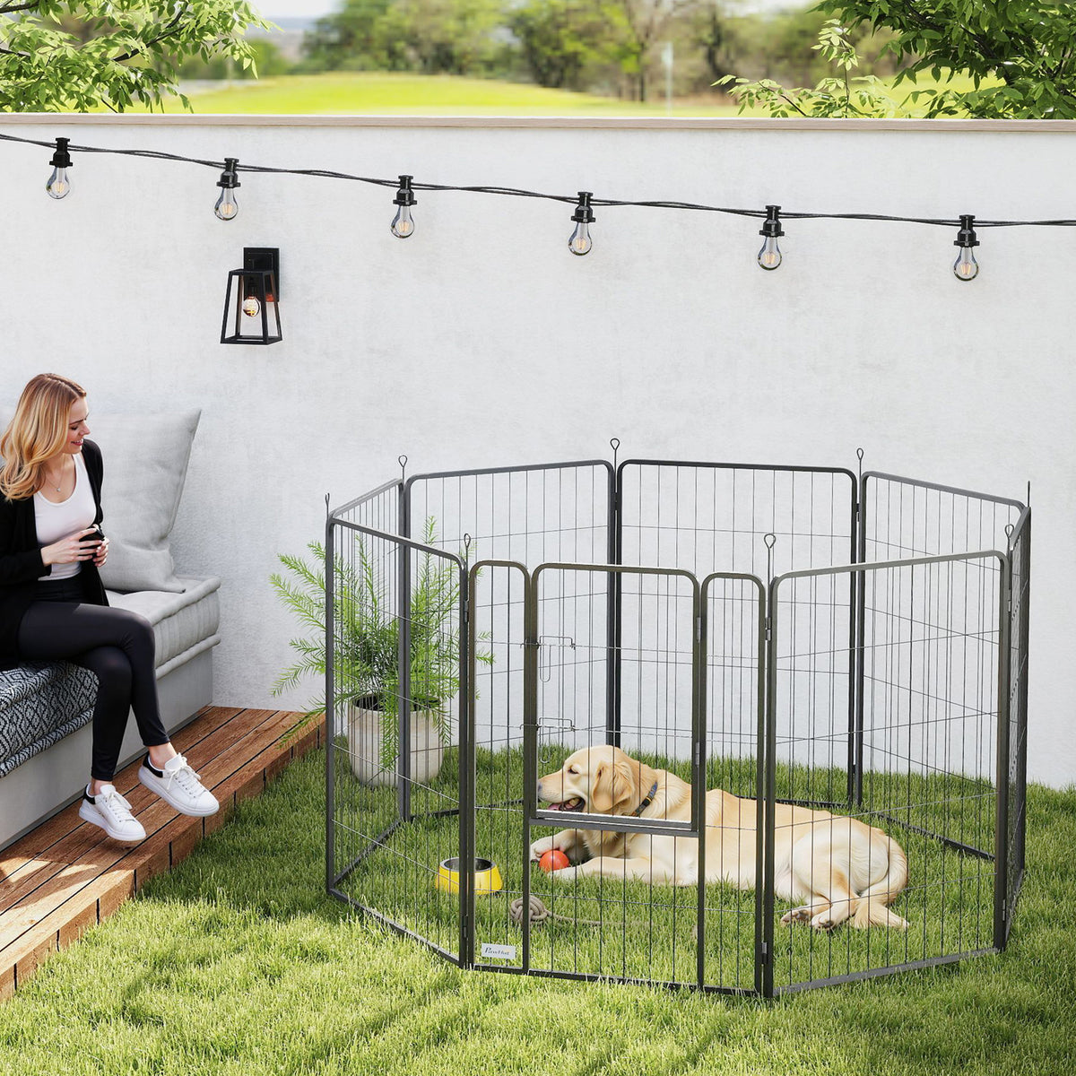 Puppyren 8-hoekig puppyren met 8 paneelhekken deur grondpennen flexibel inklapbaar 100cm hoog (2)