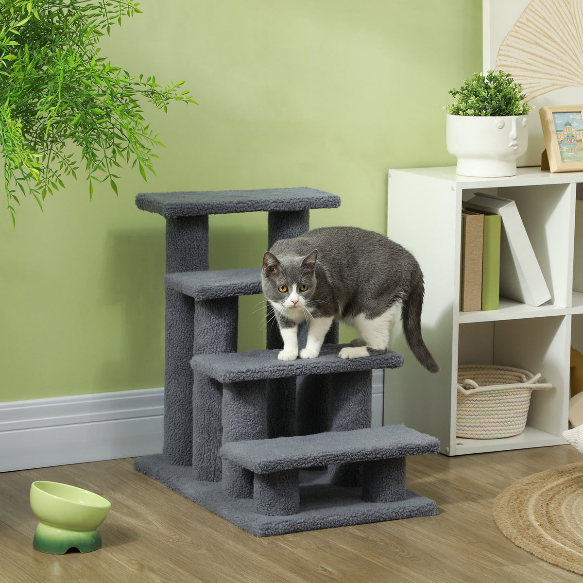 Diertrap kattentrap hondentrap trap voor kat en hond 4 treden grijs 63,5x43x60cm (2)