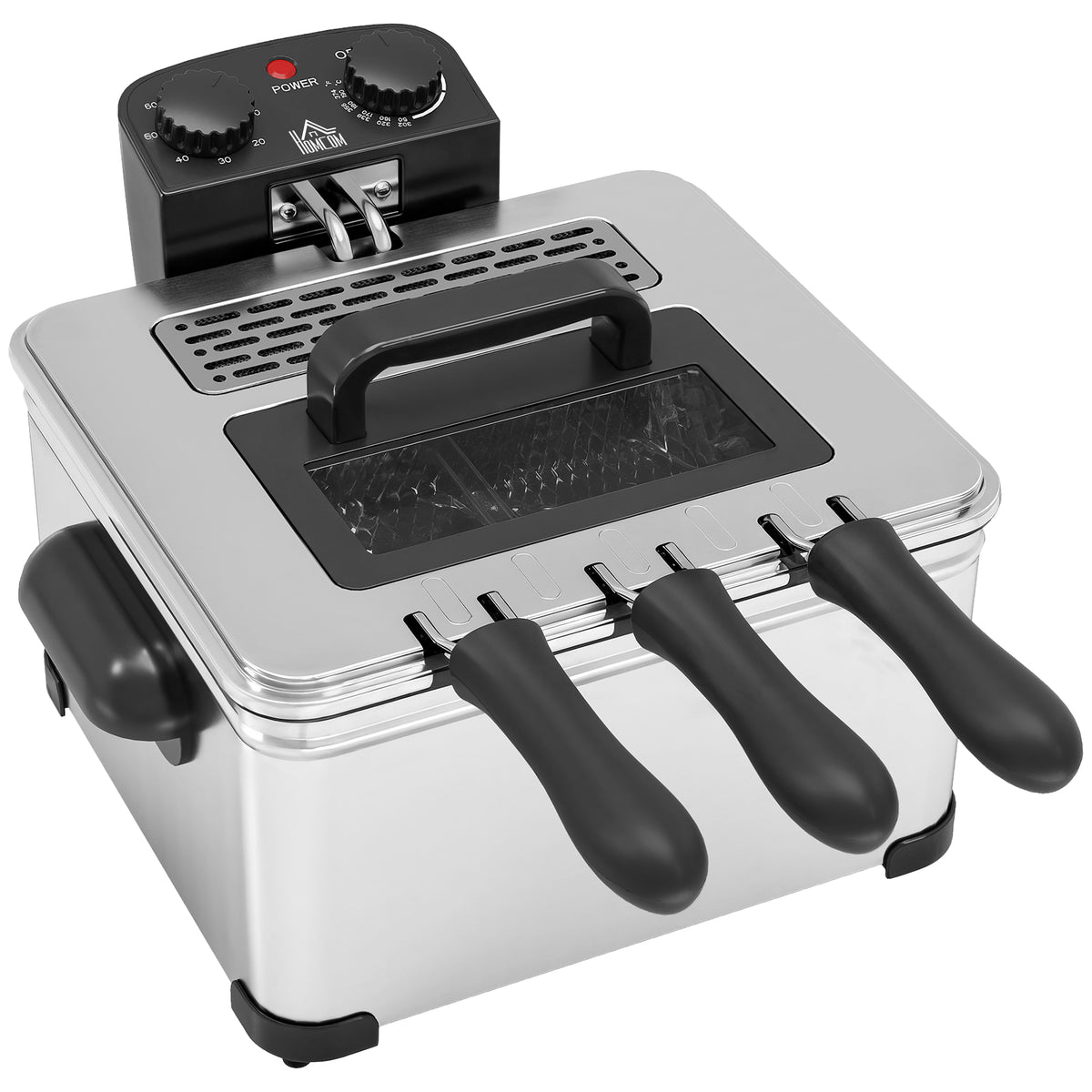 Friteuse, 5 l oliecapaciteit, timer, kijkvenster, 2000 W vermogen, zilverkleurig