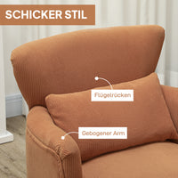 Moderne fauteuil, gestoffeerde accentstoel met lendenkussen, poten van rubberhout, oranje (6)