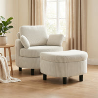 Fauteuil met opberghocker, corduroy bekleding, ronde leesstoel met verstelbare hoofdsteun, brede zitting (2)
