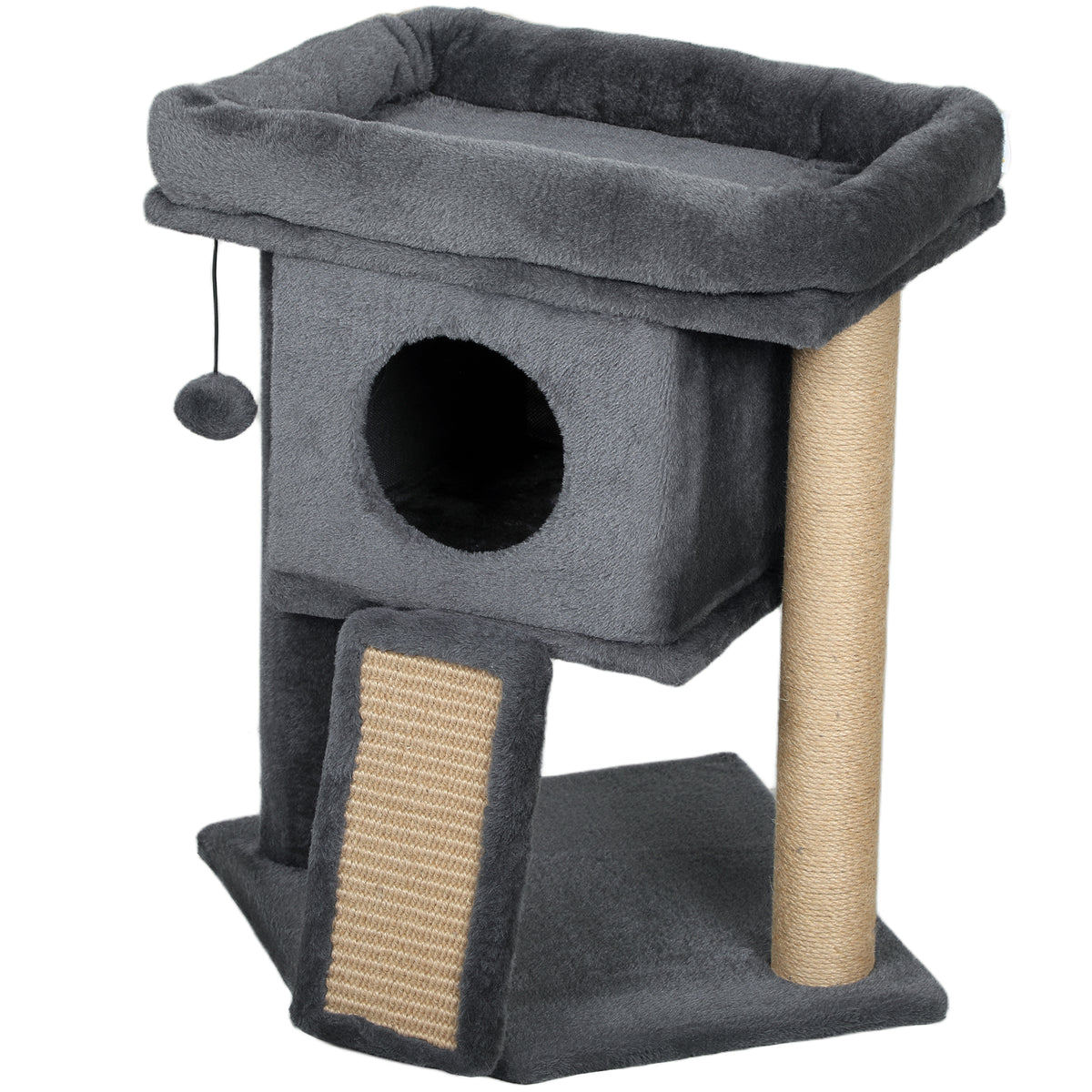 Krabpaal met jute krabmat, ligplateau, speelbal, kattenhuis, beige, 40 x 40 x 57 cm