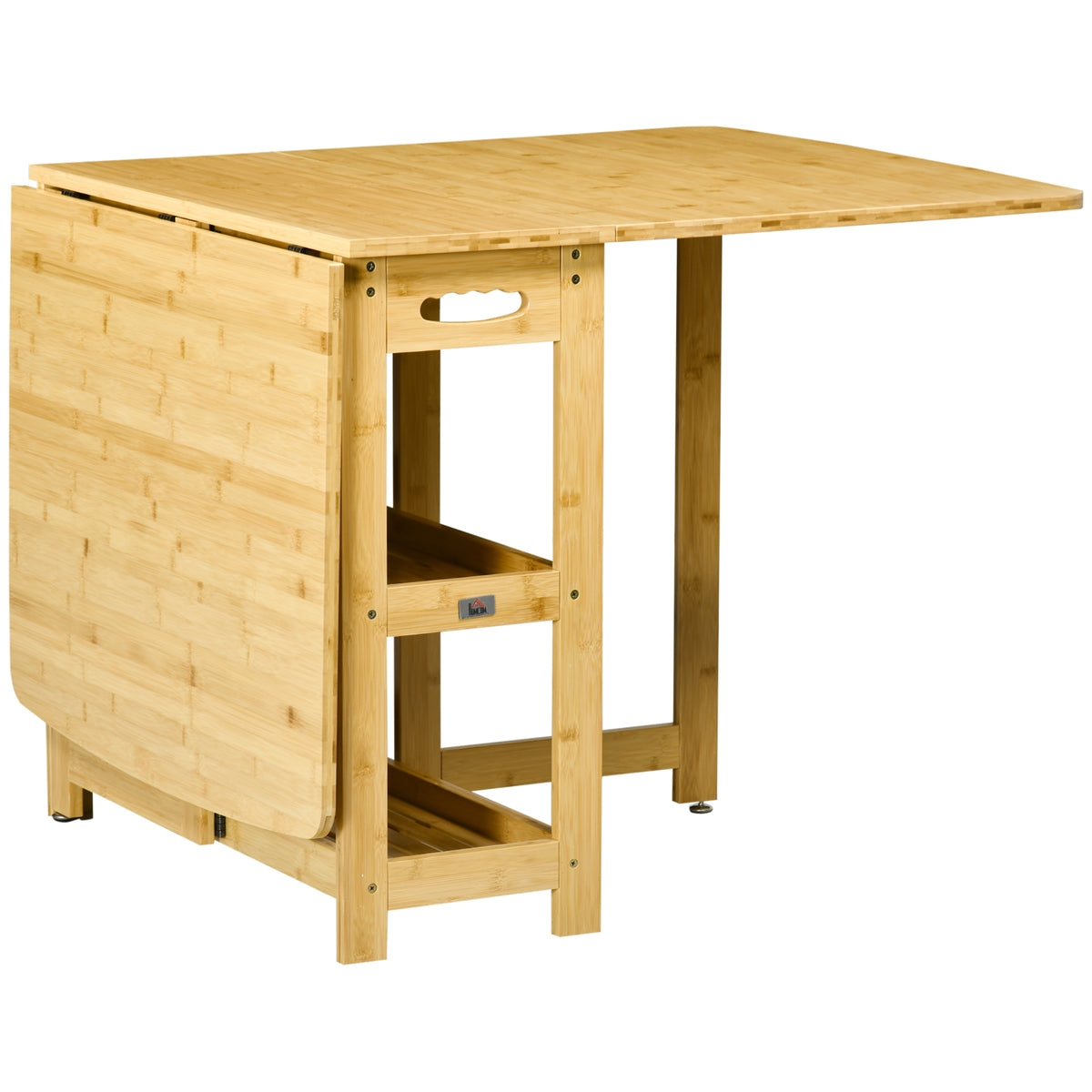 Klaptafel, eettafel, twee inklapbare zijden, twee legplanken, verstelbare poten, bamboe, 149,5 x 80 x 73,5 cm
