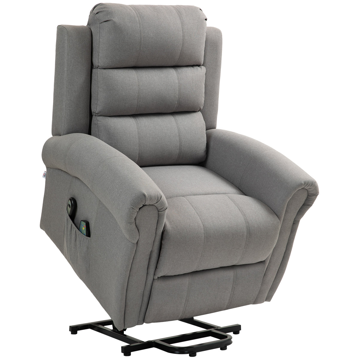Relaxfauteuil met sta-opfunctie, 8 massagepunten, verwarmbare rugleuning, linnenlook, lichtgrijs