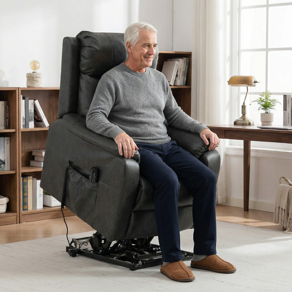 Sta-op- en relaxfauteuil voor senioren, elektrische sta-op-stoel van kunstleer met dubbele motor, verenkussen (2)