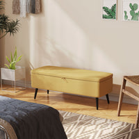 Zitbank, opbergbank, gestoffeerde bank, linnenlook, tot 150kg, 101x38,5x44,5 cm, geel (10)