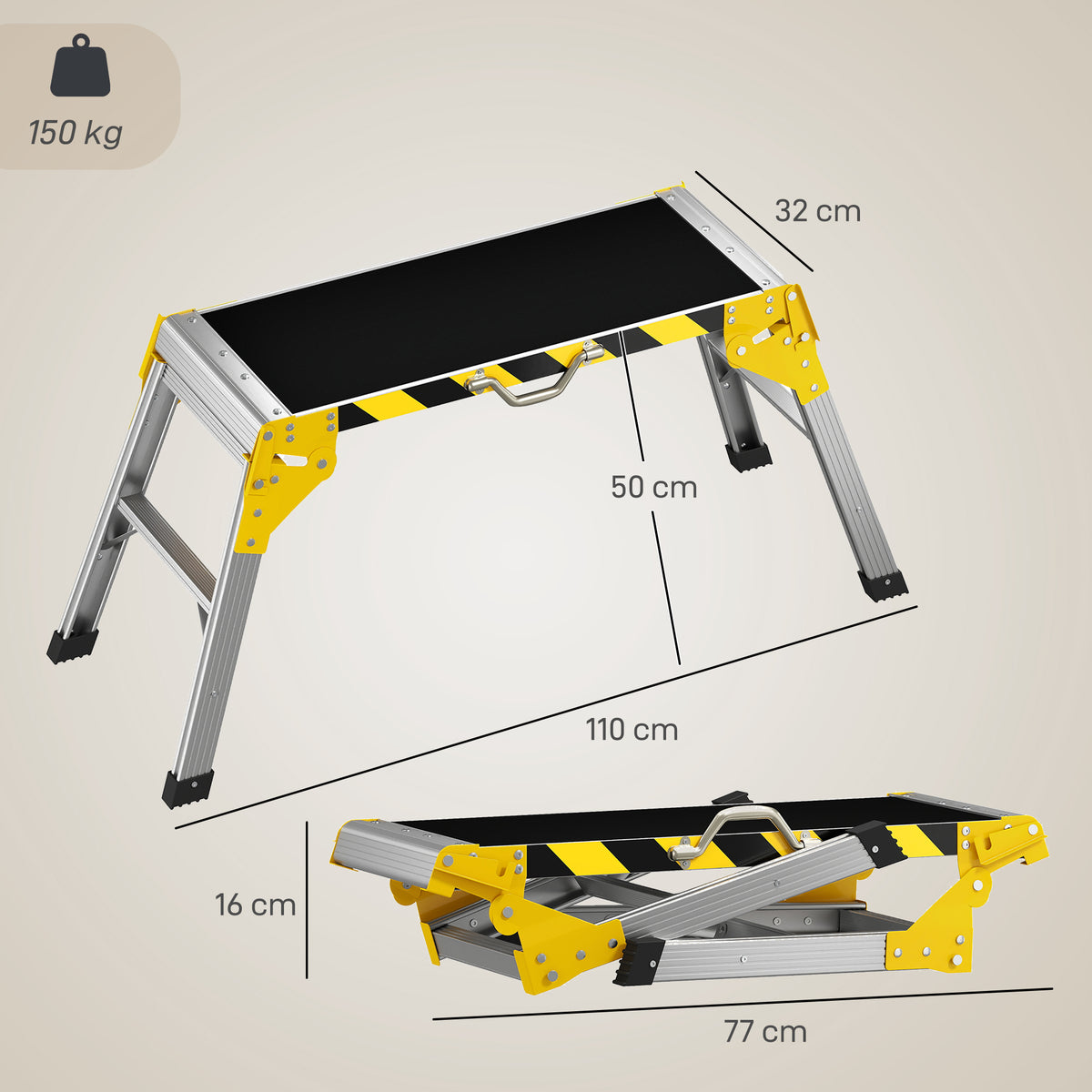 Aluminium werkplatform werkbank inklapbaar werktafel tot 150 kg, werkplatform met handgreep, antislip oppervlak (3)
