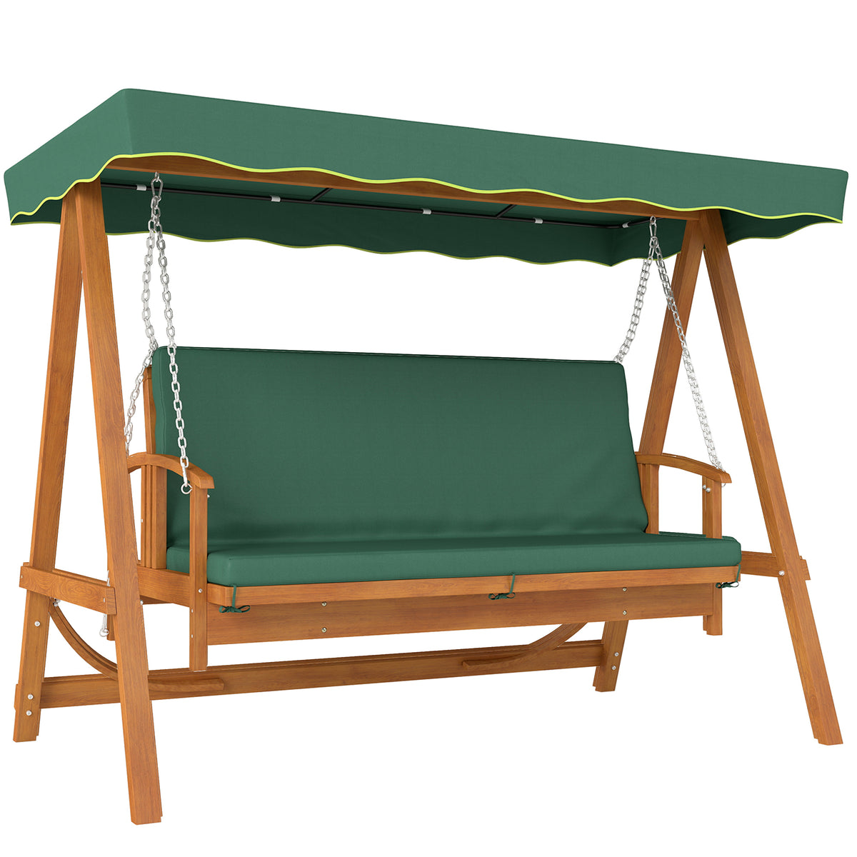 Hollywoodschommel met ligfunctie, houten tuinbank, 3-zits, voor tuin, terras, donkergroen