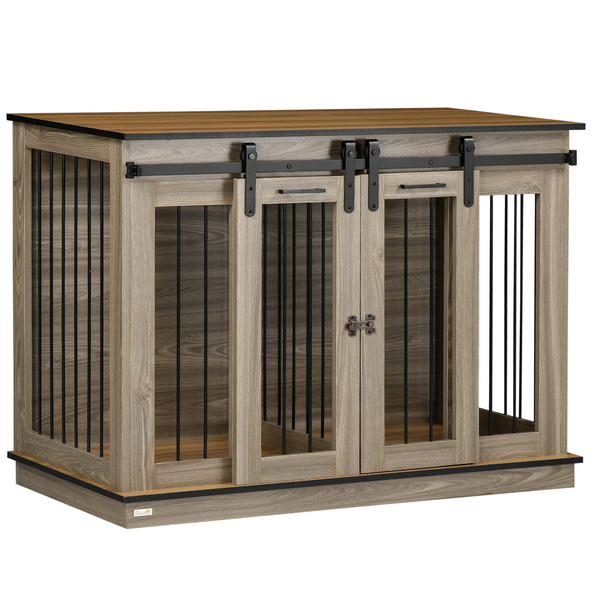 Hondenbench met 2 deuren, transportbench voor honden, rustiek design, afsluitbaar, bruin